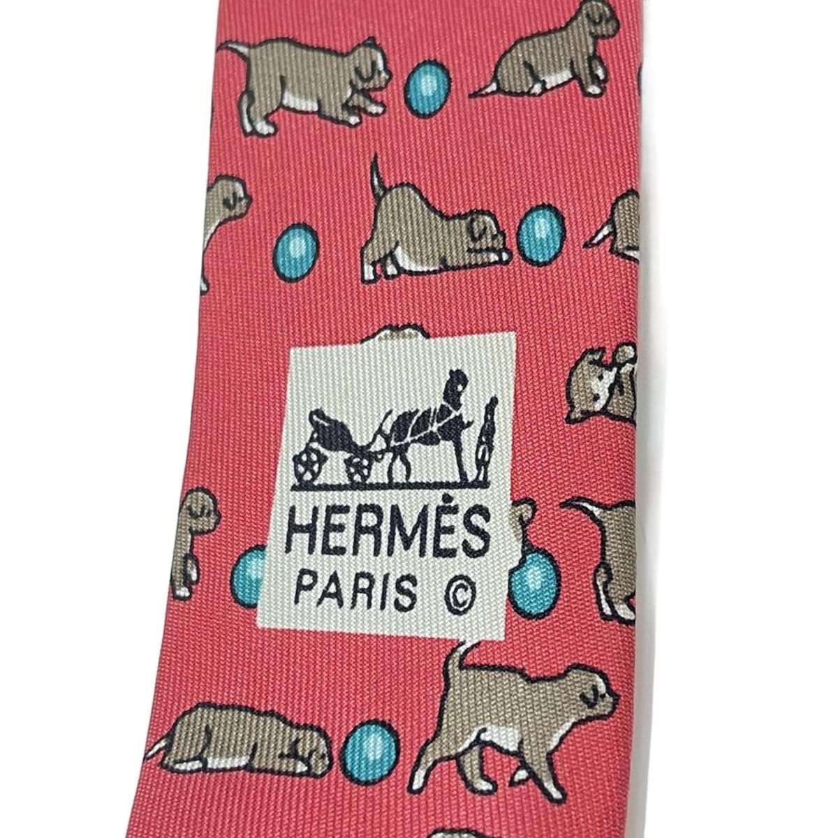 極美品】激レア エルメス ネクタイ 犬 イヌ ボール 総柄 ブルー 激レア 極
