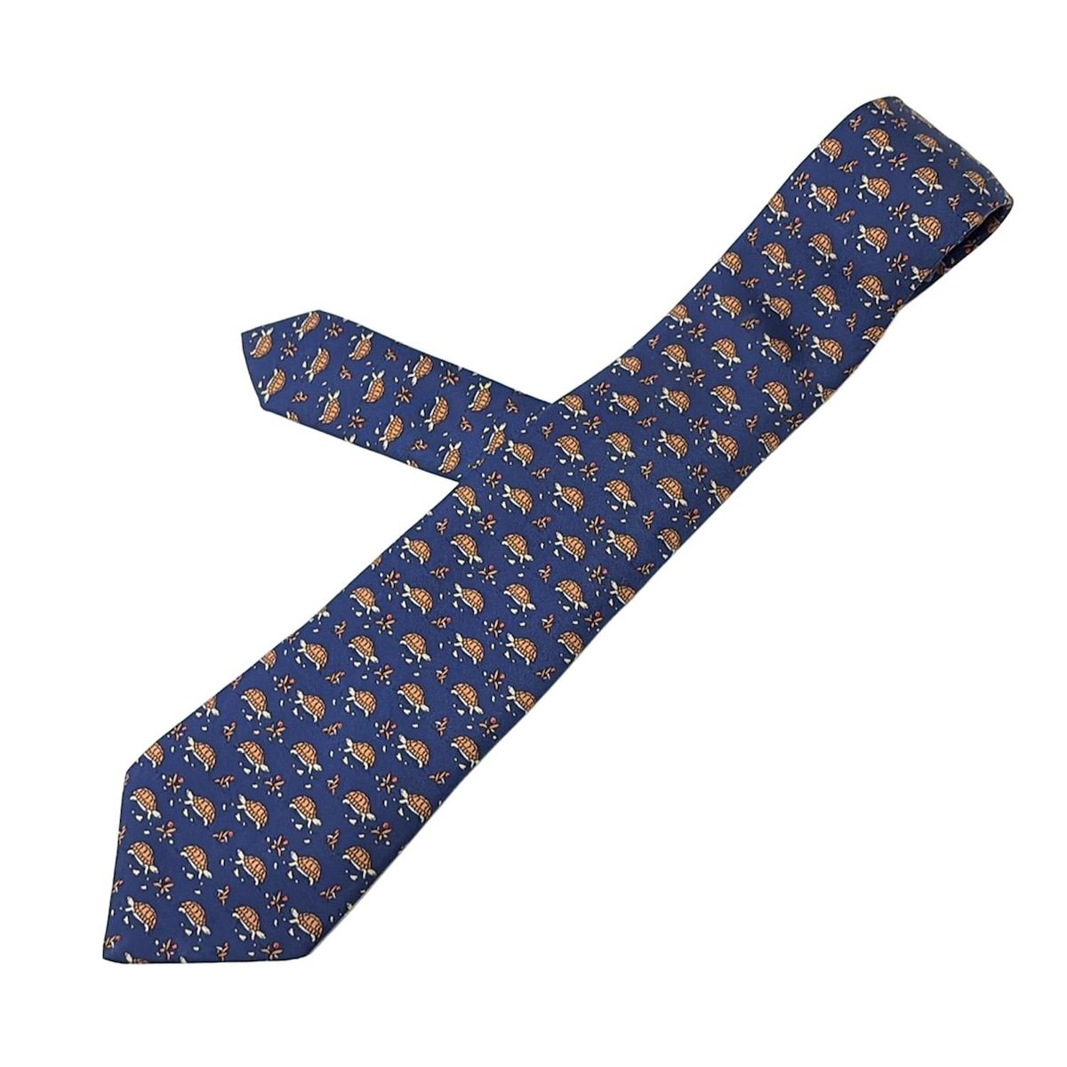HERMES(エルメス) ネクタイ メンズ美品 - ネイビー×ブラウン タートル（亀） シルク