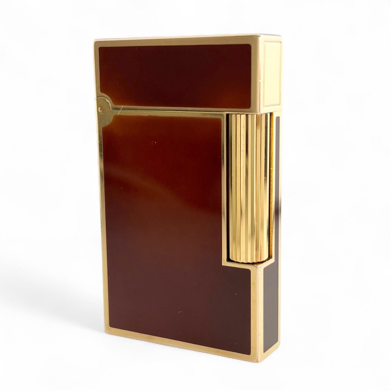 Dupont デュポン ライン2 ラッカー ローラー式 喫煙具 ガスライター マーブル ゴールド フランス製 メンズ 着火 済み