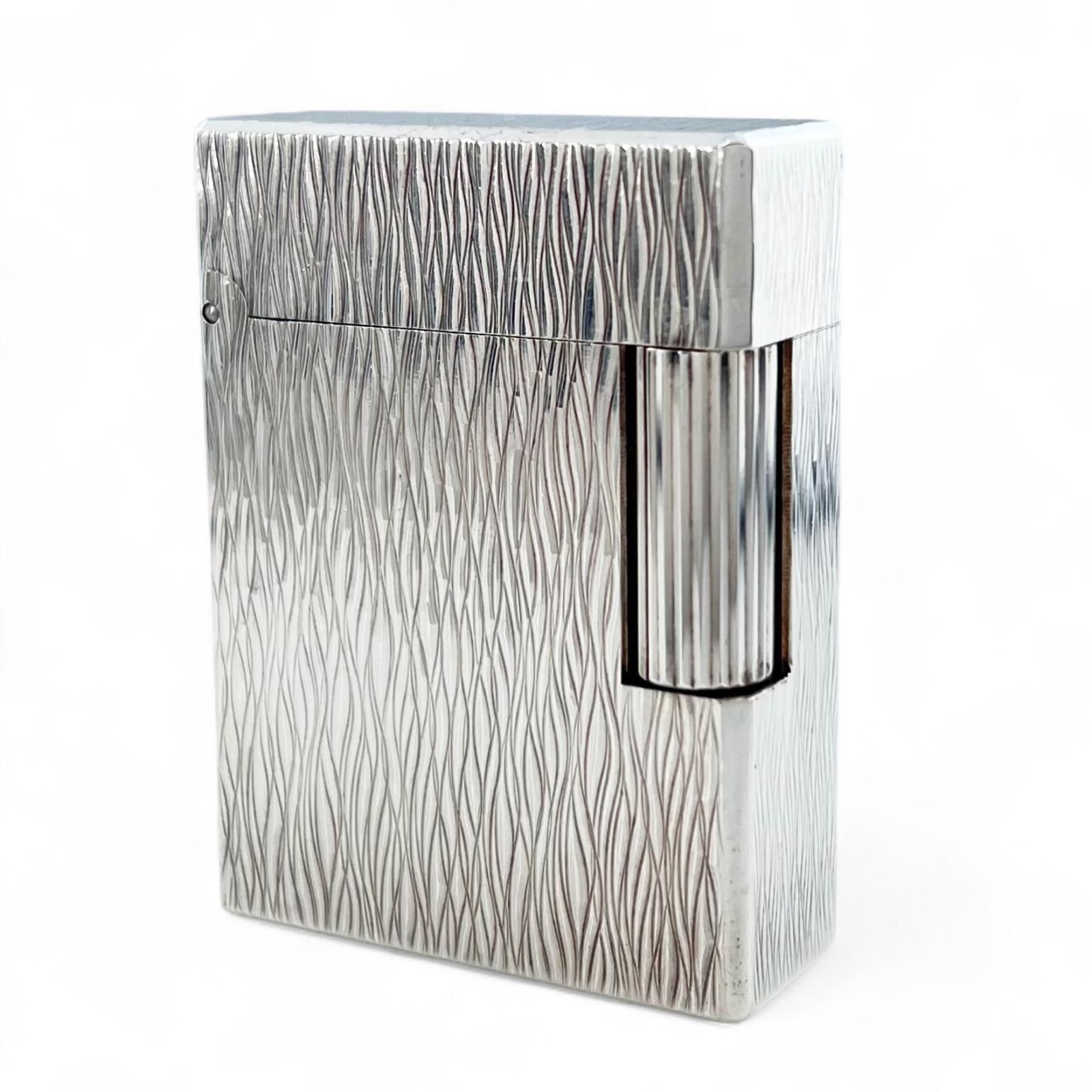 Dupont デュポン ライン1 ショート ウェーブ柄 ローラー式 喫煙具 ガスライター シルバー フランス製 メンズ 着火 済み