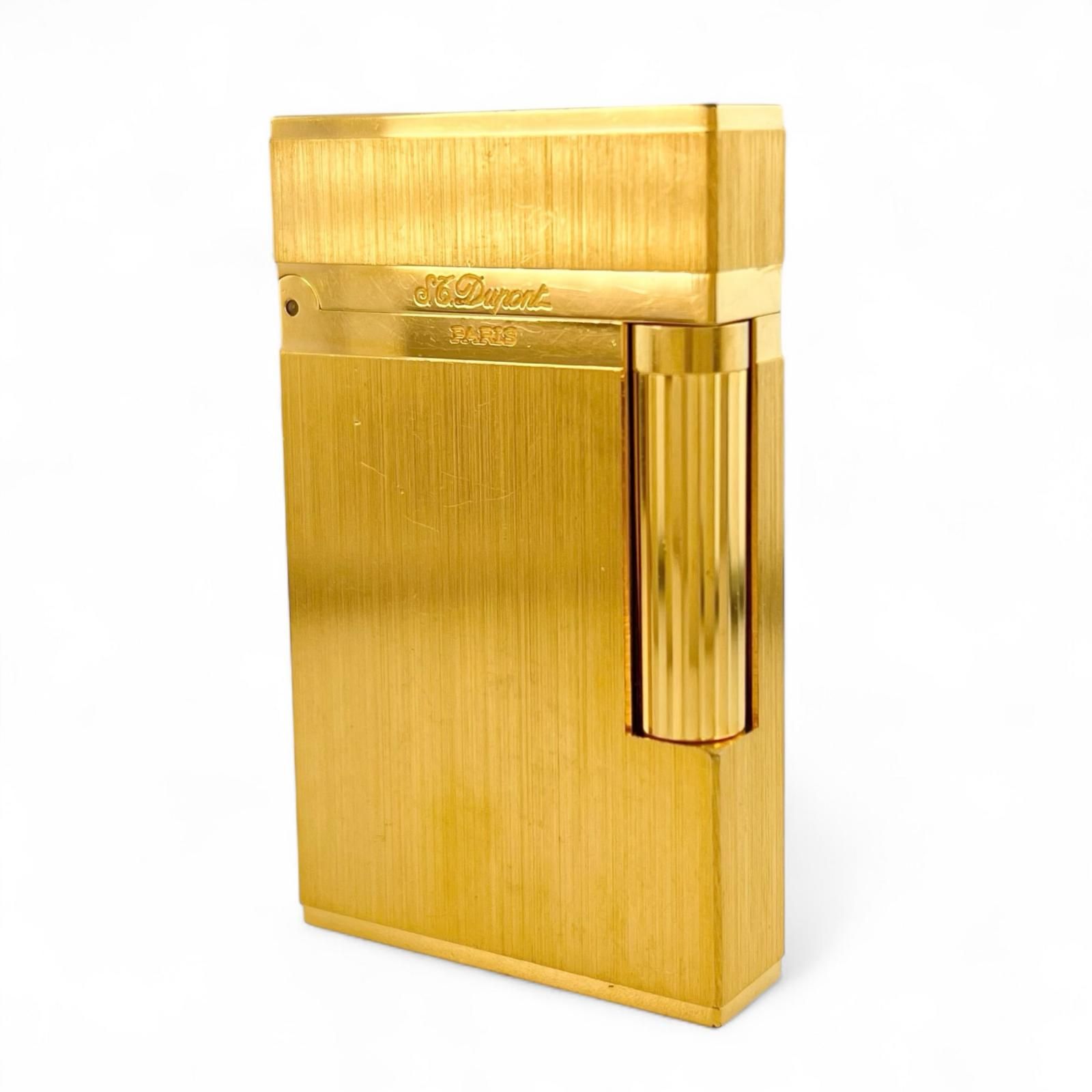 Dupont デュポン ライン2 ヴァーティカルライン ヘアライン ローラー式 喫煙具 ガスライター ゴールド フランス製 メンズ 着火 済み