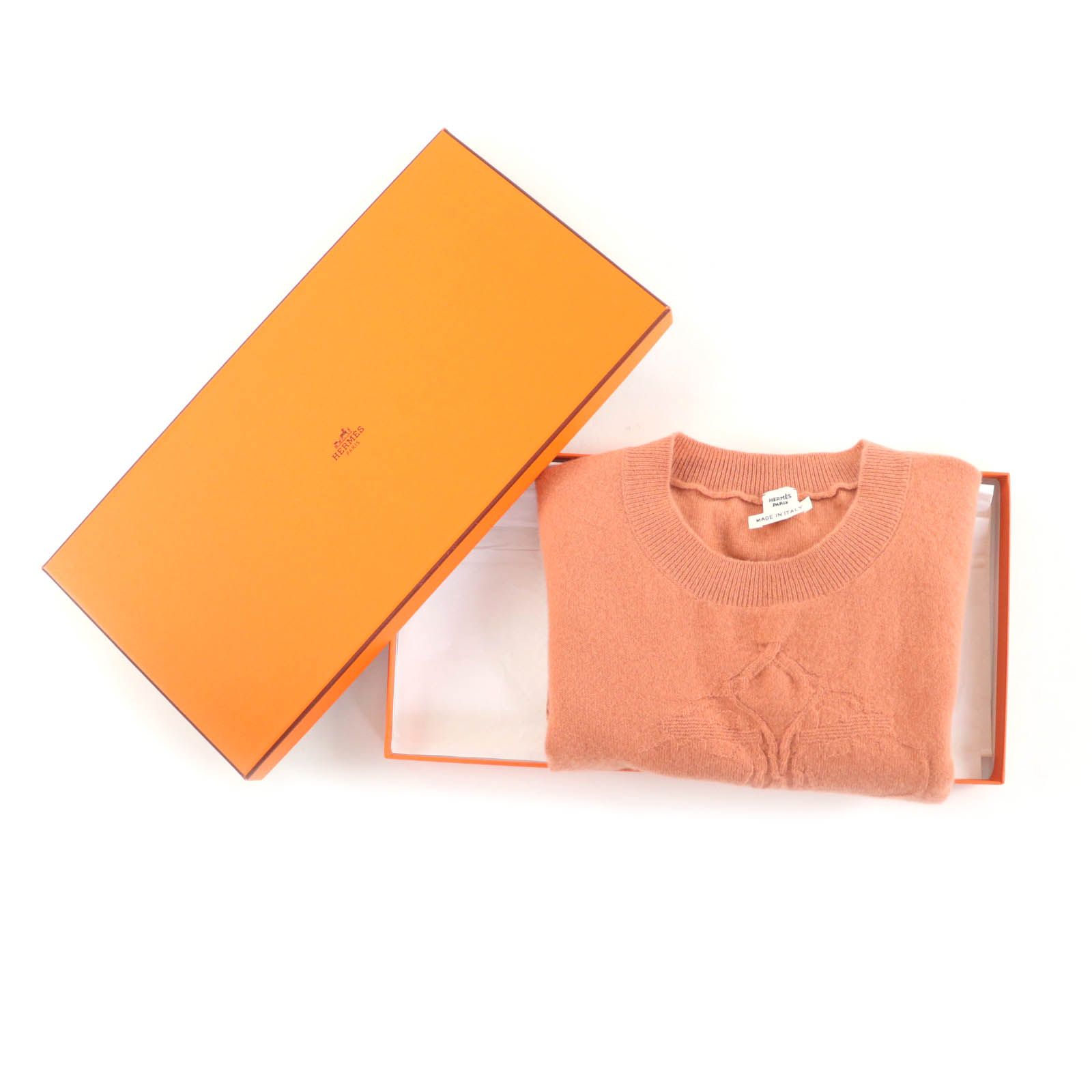 美品✨HERMES エルメス　半袖ニットカットソー　オレンジ　L 極美品☆HERMES エルメス 21AW Brides de Gala ウール カシミヤ混