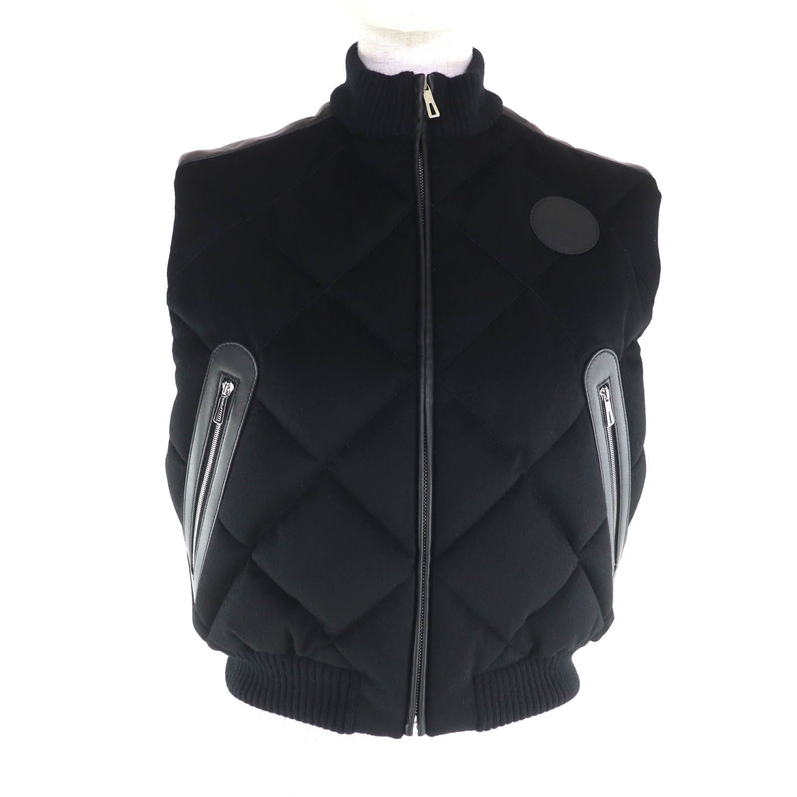 ♥品 HERMES エルメス 21 AW カシミヤ100％ セリエワッペン付 ZIP UP キルティング ダウンベスト ブラック 34 フランス製 レディース