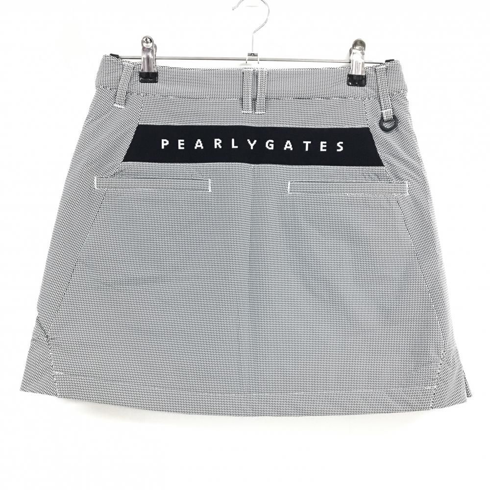 パーリーゲイツ 中綿スカート 黒 白 総柄 裾一部プリーツ レディース 1 M ゴルフウェア PEARLY GATES