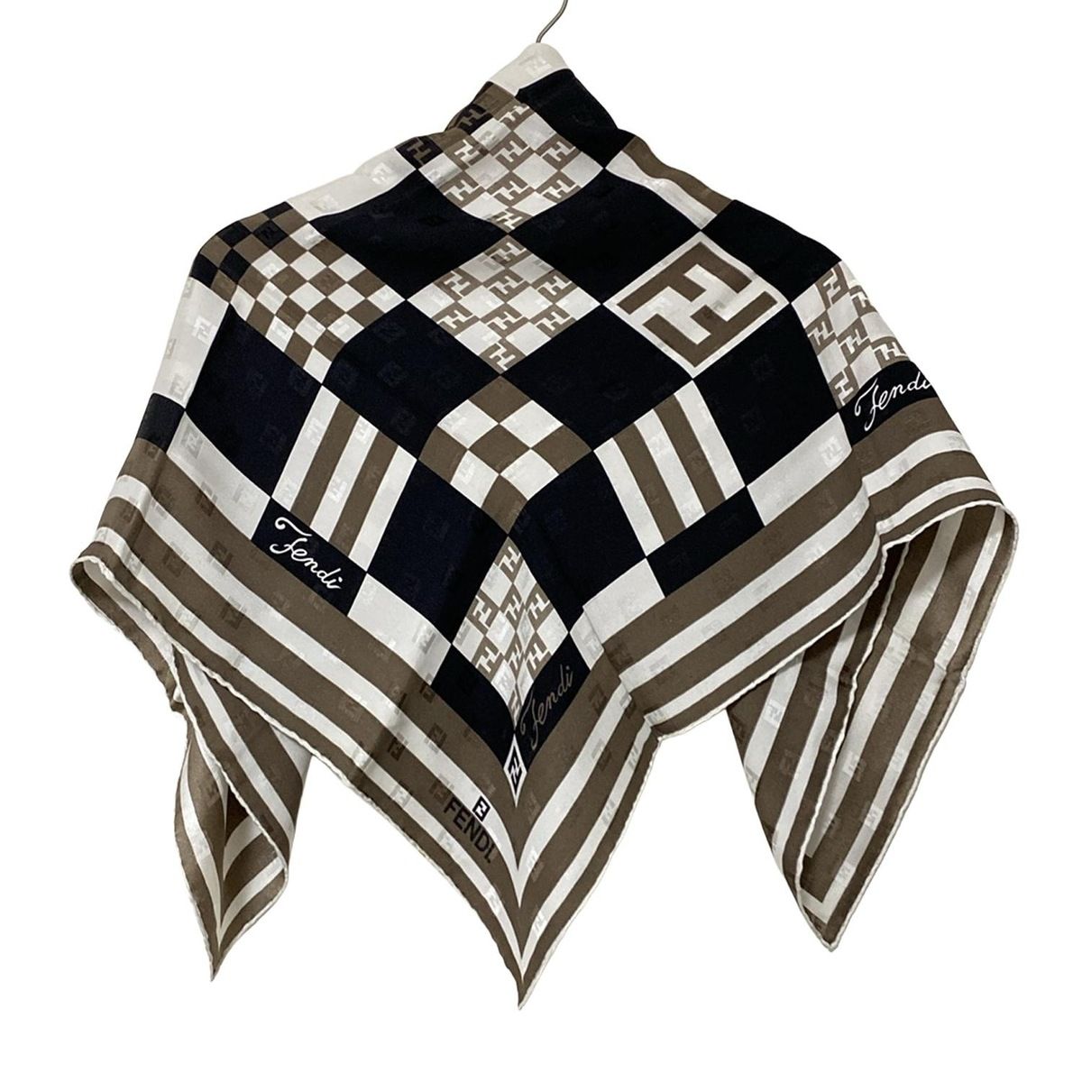 FENDI フェンディ スカーフ 黒 ダークブラウン グレー