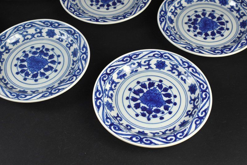 蔵A071】染付 青花 中皿 五寸皿 17cm 六客 - メルカリ