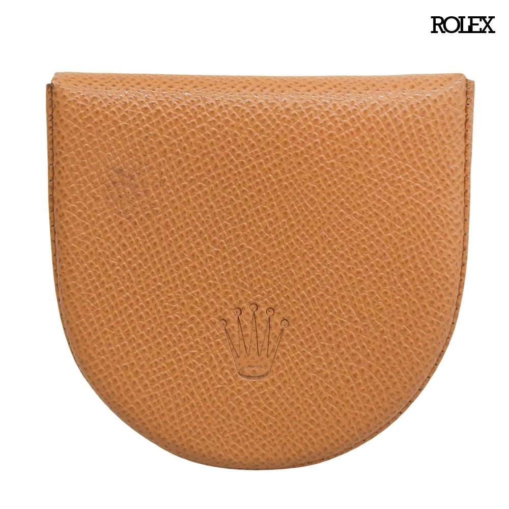♥ ロレックス ROLEX クラウンロゴ エンボス グレインレザー コインケース 小銭入 ブラウン 腕時計 メンズ 旅 ゴルフ
