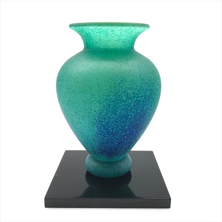 美品 岩田久利 ガラス 花瓶 フラワーベース 岩田工芸 青松 木箱付き