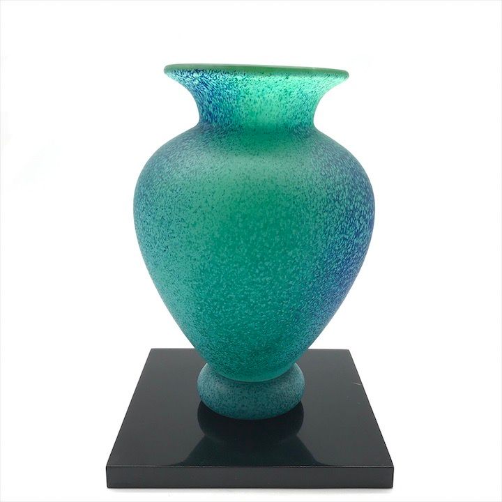 美品 岩田久利 ガラス 花瓶 フラワーベース 岩田工芸 青松 木箱付き