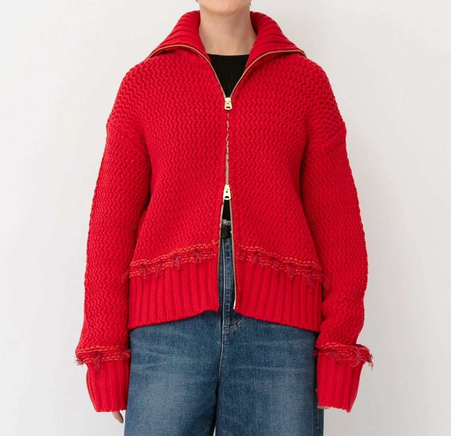 Johnbull ジョンブル ジャガードステッチジップニットカーデ