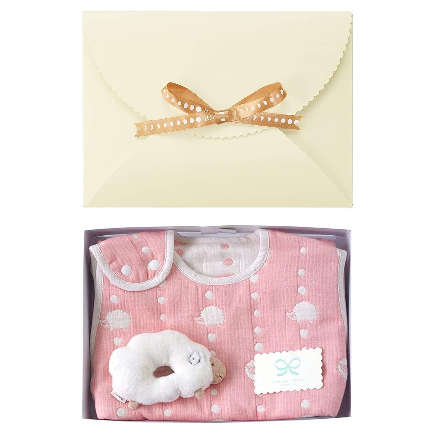 ふくふくガーゼ 6重ガーゼ ベビースリーパー ギフトセット コットン 出産祝い 新生児 3歳頃まで ピンク Hoppetta 着丈58 cm - がらがら 10 mois ディモワ