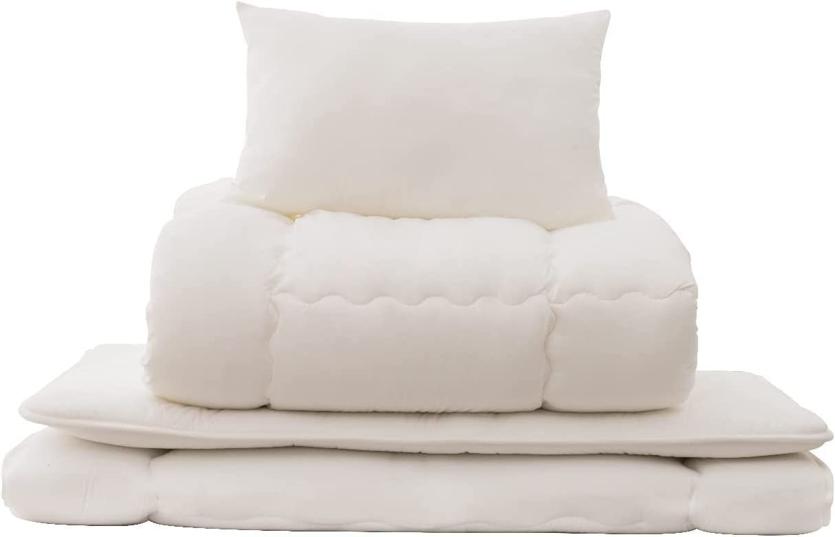 24時間以内発送 抗菌防臭防ダニ 軽量 ピーチスキン 掛け布団 増量バージン綿 敷き布団 ほこり出にくい 枕 あったか 収納袋 ふわふわ すぐ使える 洗える 新生活応援 3点セット 来客用 シングル S RECYCO布団セット アイボリー