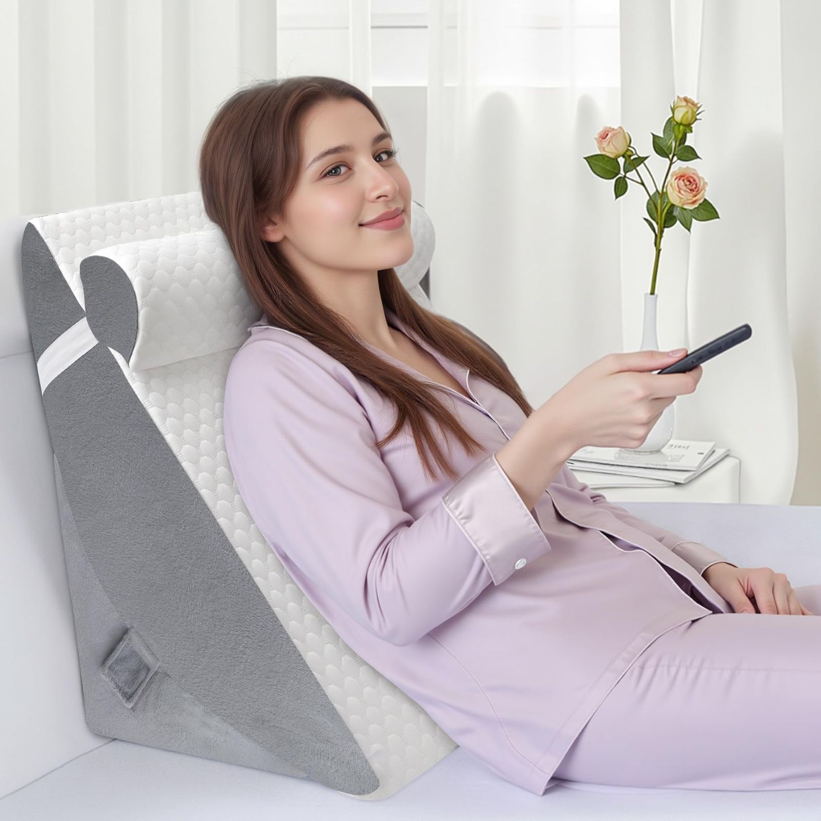 パイプまくら、ピローケース付き、3個セット、三層ウェーブ、小粒