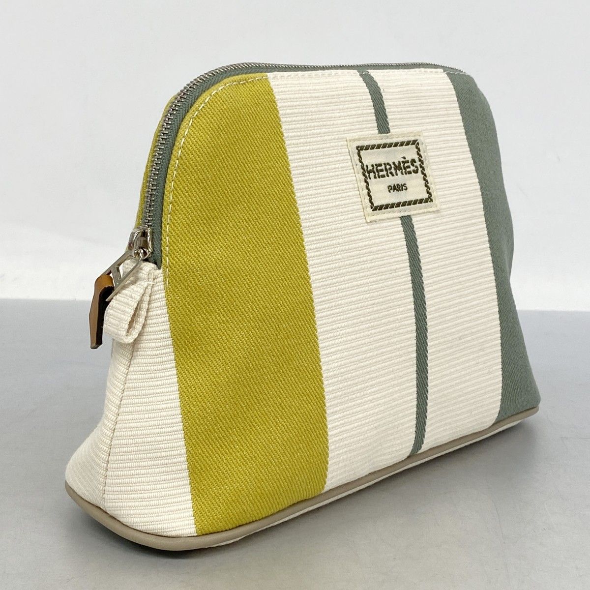 5 oe 5110-r エルメス ポーチ ボリードポーチミニ コットン アブサン シルバー金具 レディース