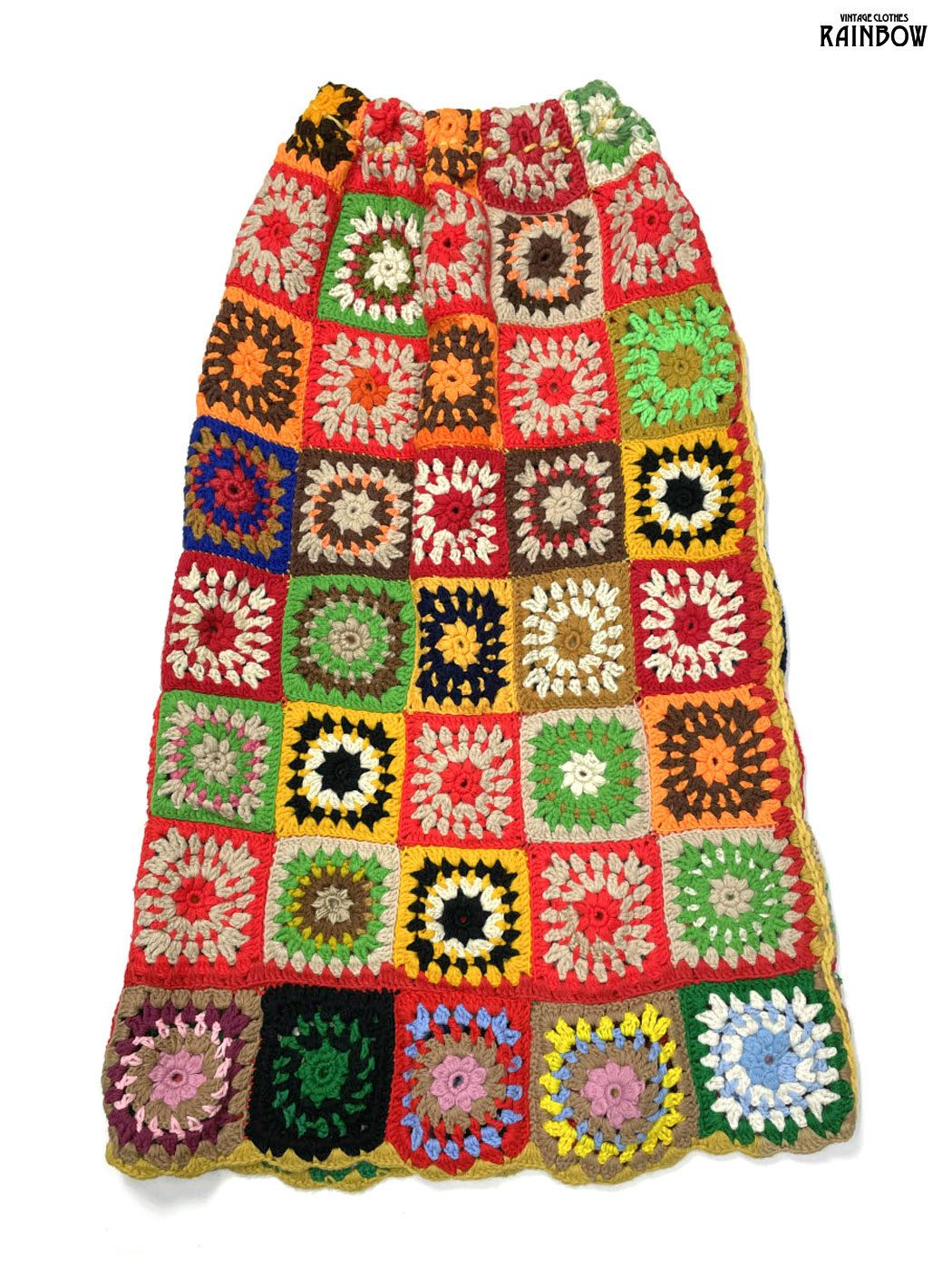 古着 総柄 ロング丈 カギ編み ニットスカート カラフル btu 2511013