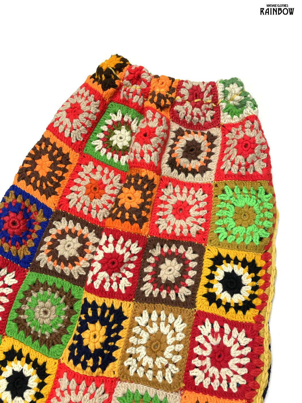 古着 総柄 ロング丈 カギ編み ニットスカート カラフル btu 2511013