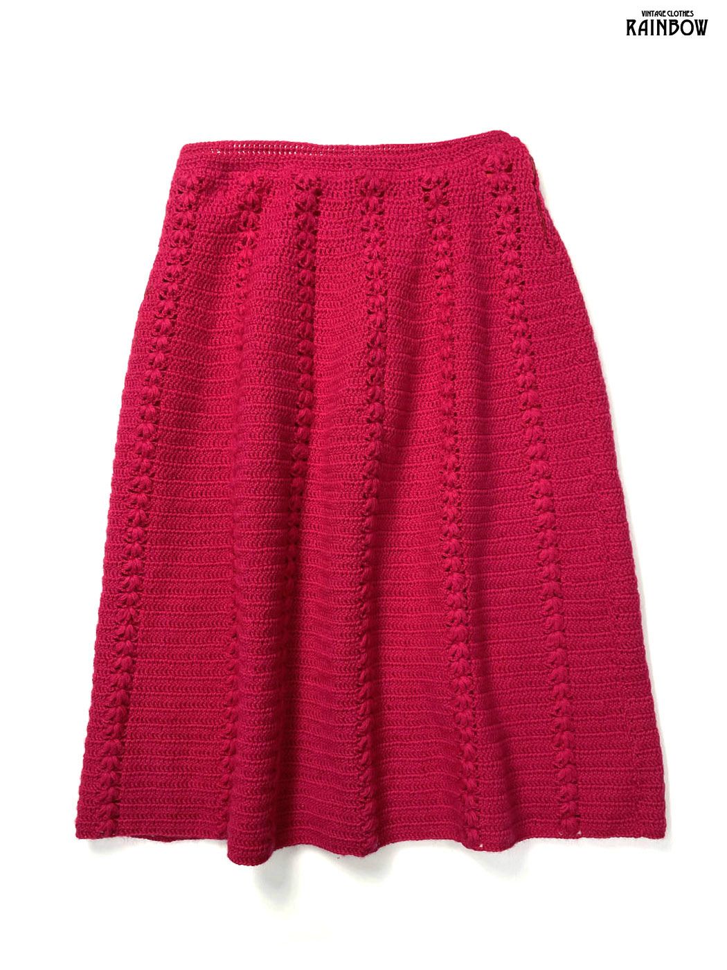 古着 無地 膝丈 ニット スカート ビビット ピンク btu 2511018