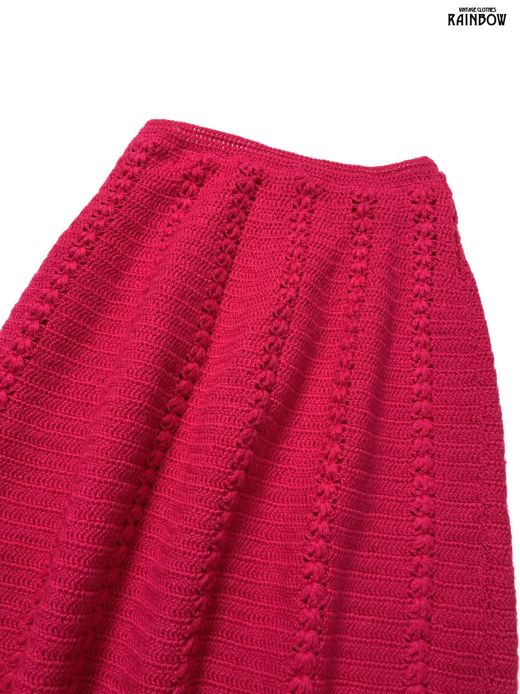 古着 無地 膝丈 ニット スカート ビビット ピンク btu 2511018