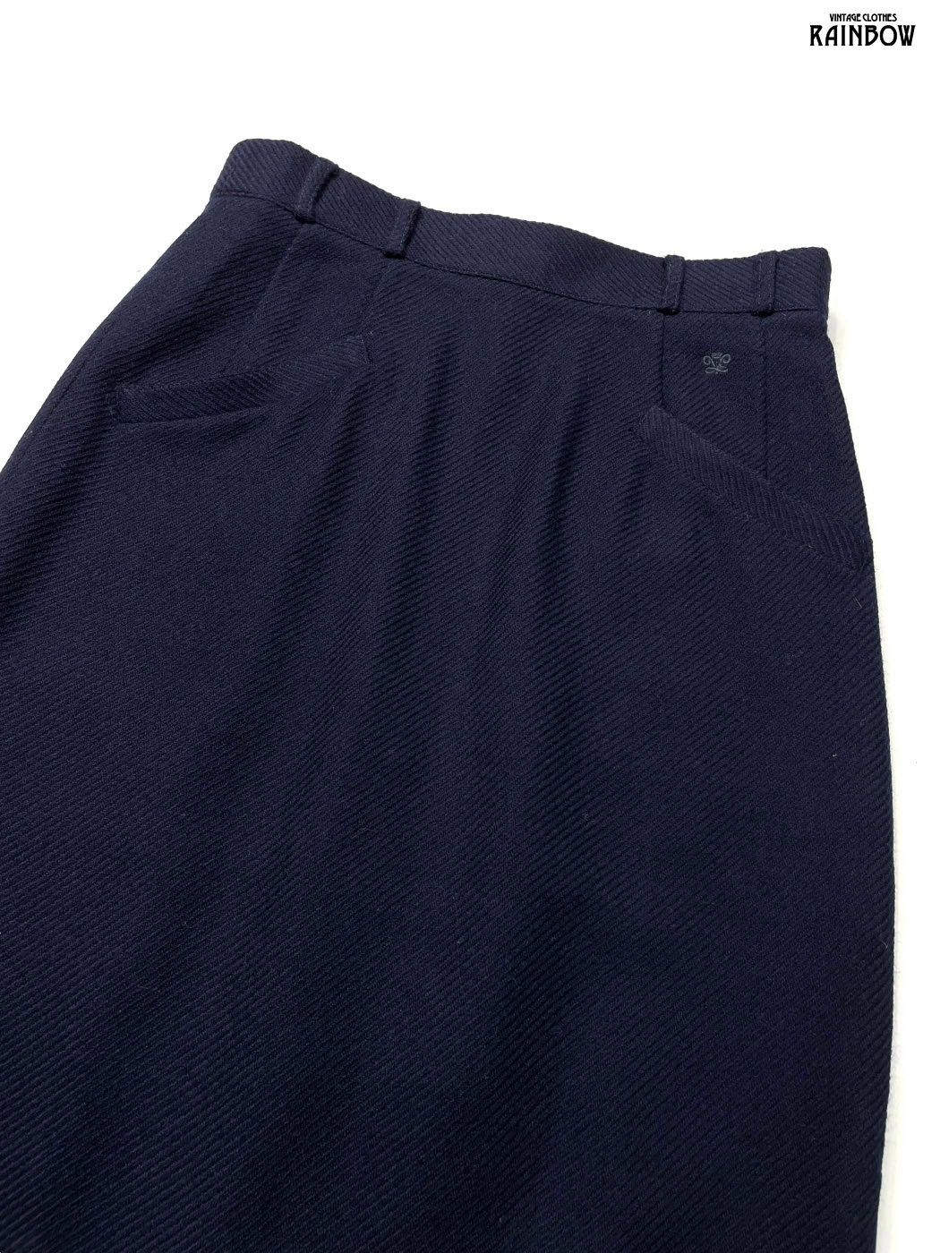 古着 Van Laack ヴァンラーク 刺繍 無地 ウール100％ 膝丈 タイト スカート 紺 btu 2511020