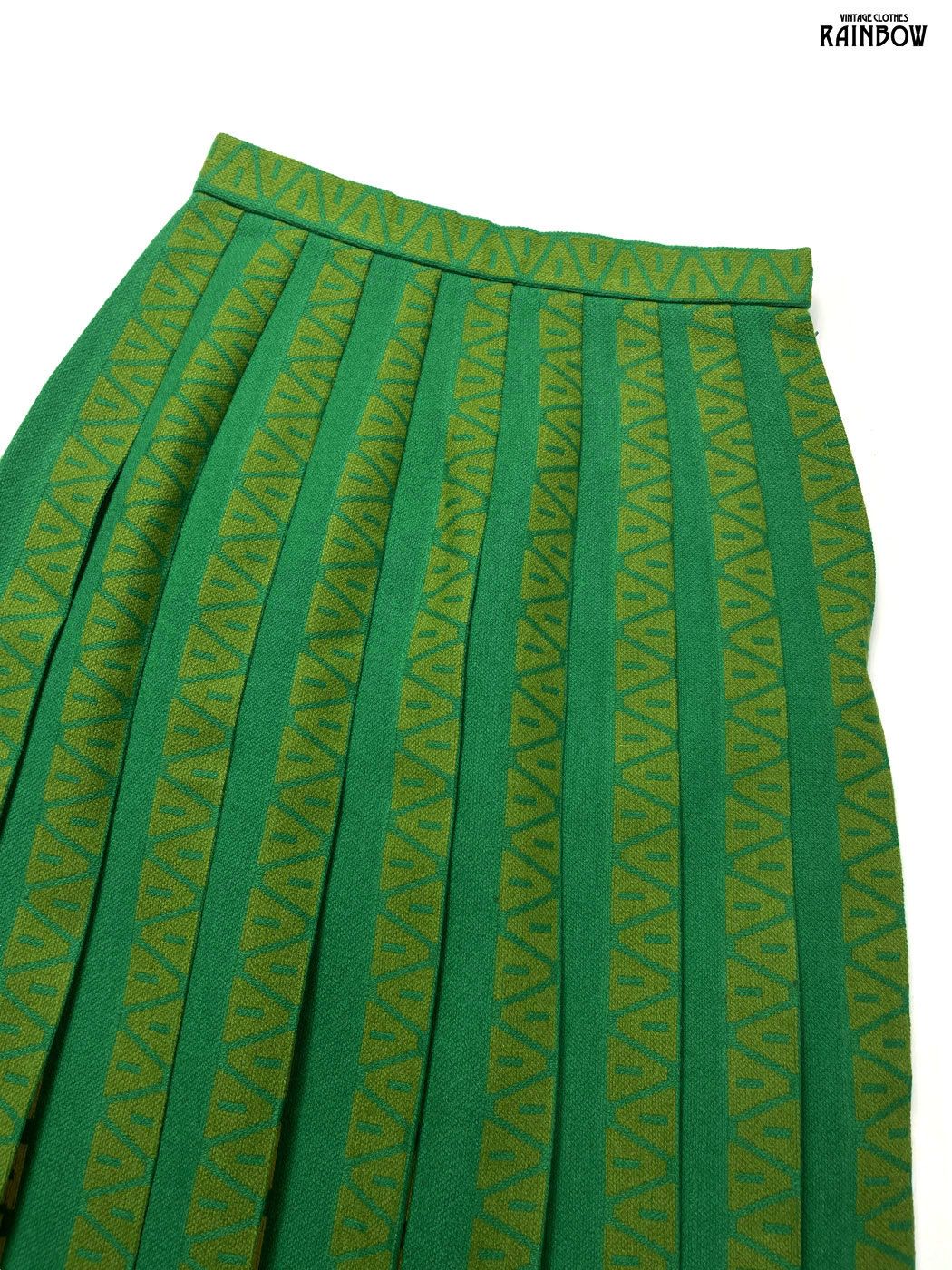 古着 McGREGOR マックレガー 総柄 ウール 膝丈 プリーツ スカート 緑 btu 2511021