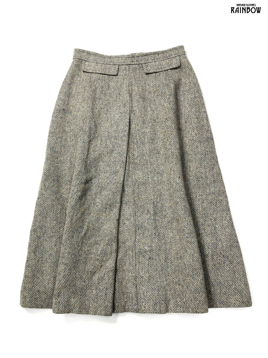 古着 無地 ウール 膝丈 スカート グレー btu 2511022
