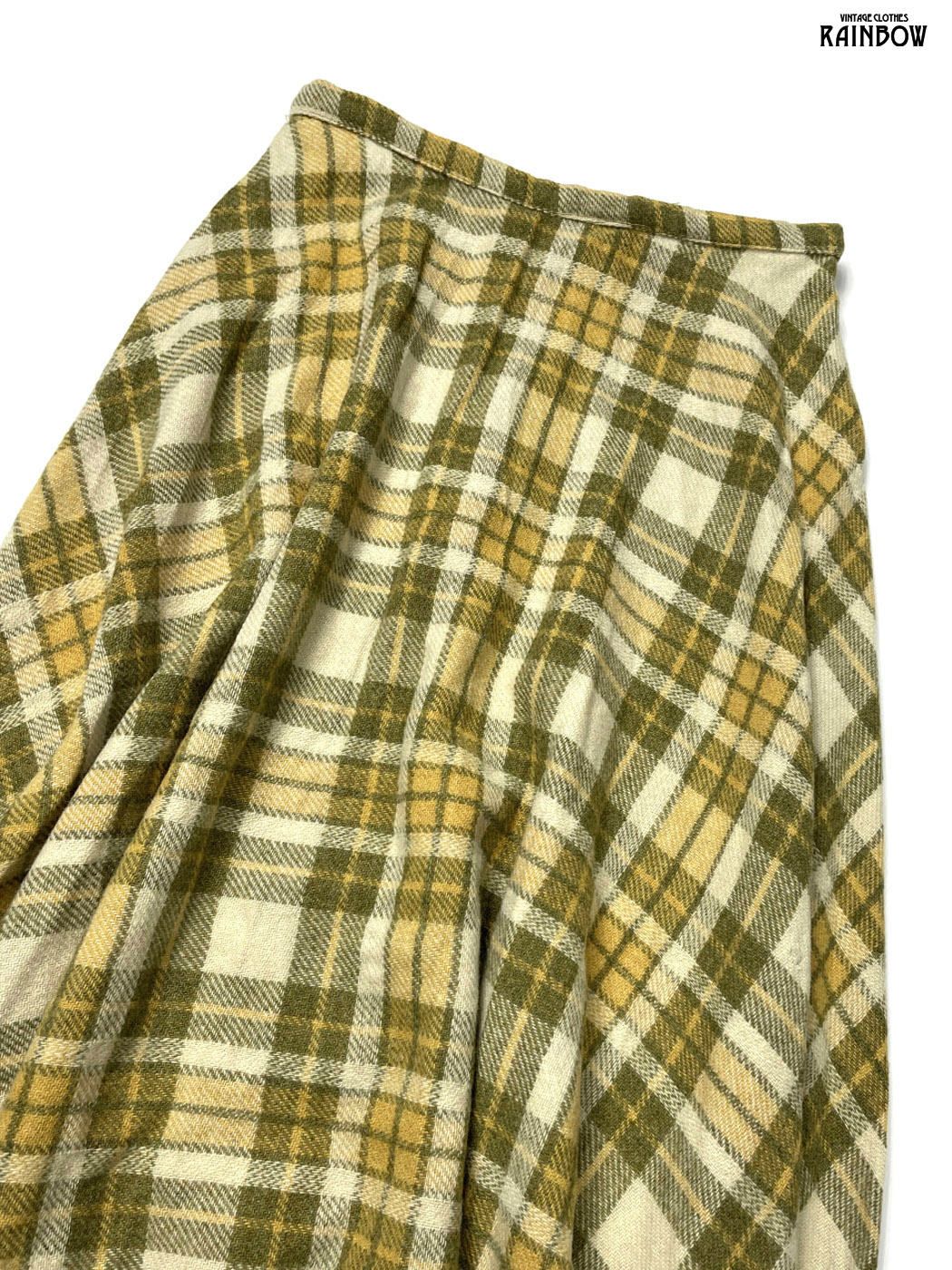 古着 TALONジップ チェック柄 ウール ロング丈 スカート 黄 btu 2511027