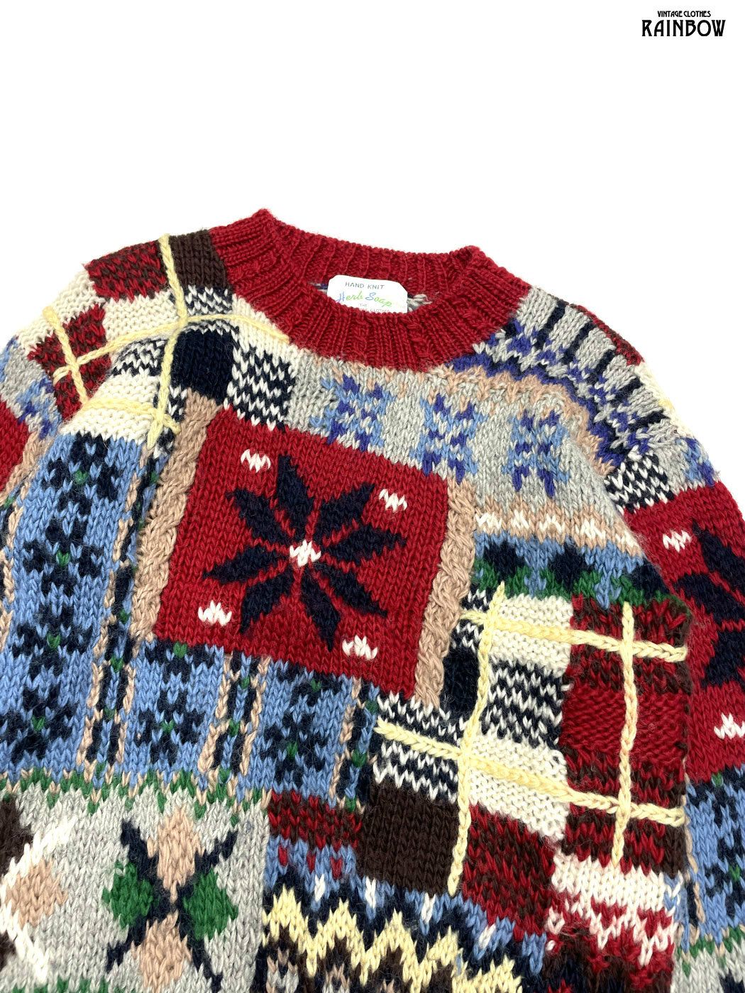 古着 総柄 ノルディック柄 長袖 ニット セーター 赤 ttu 2509162