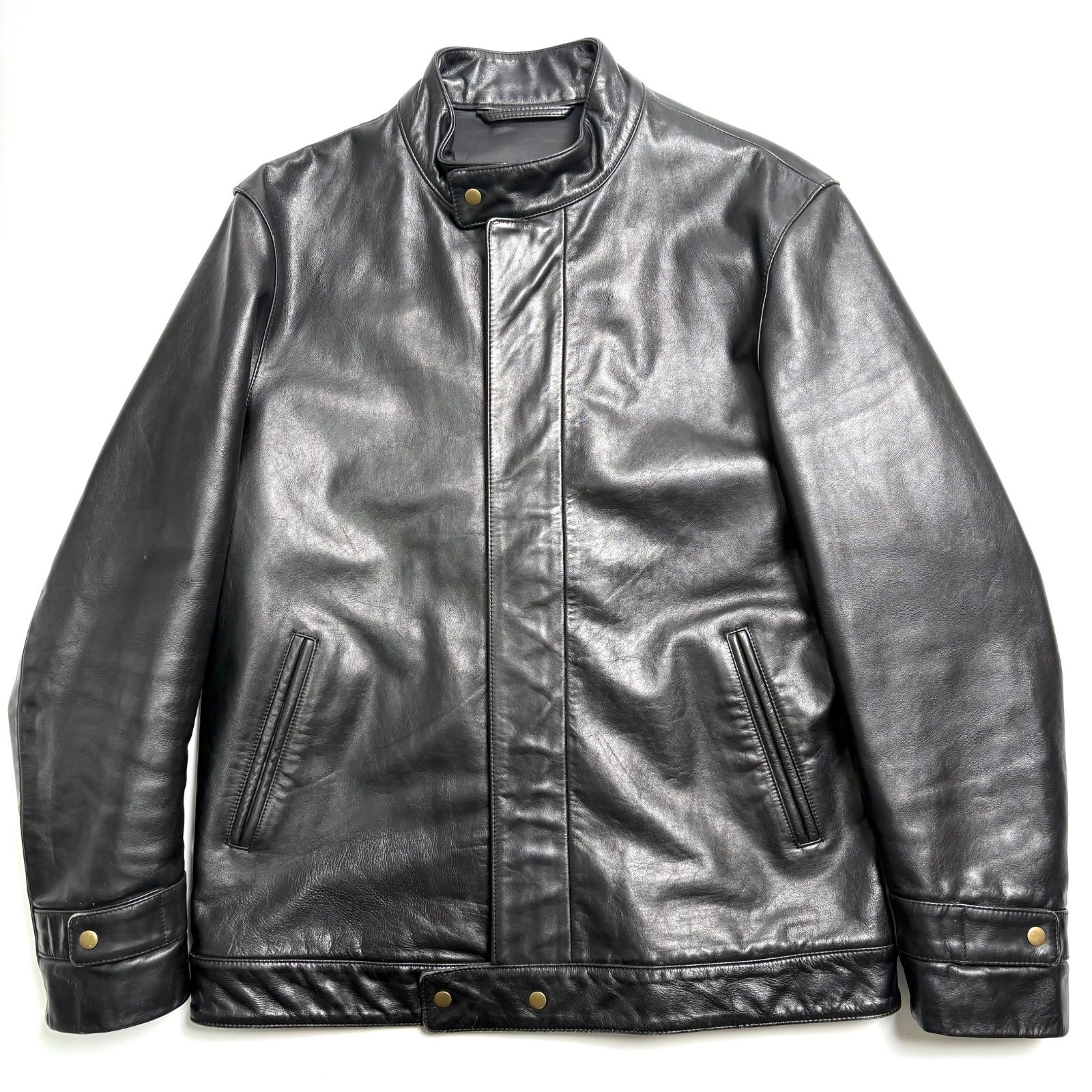 牛革】SHIPS レザージャケット 黒 L シングルライダースジャケット 本