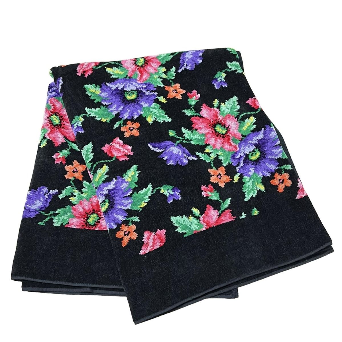 FEILER(フェイラー) 小物美品 - 黒×パープル×マルチ バスタオル/花柄