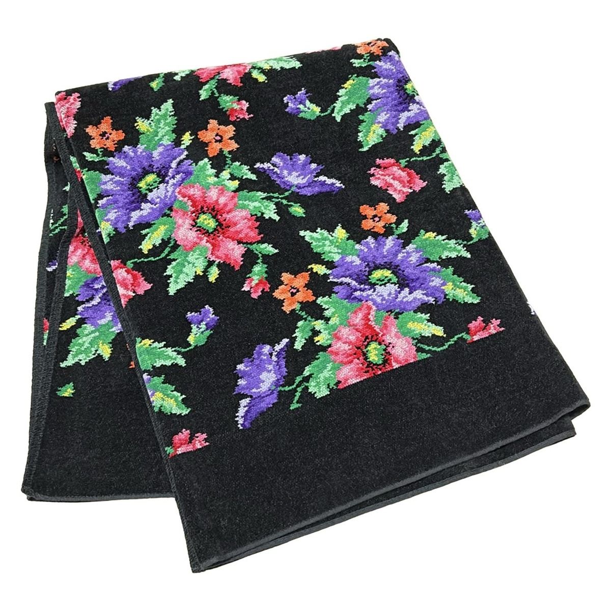 FEILER(フェイラー) 小物美品 - 黒×パープル×マルチ バスタオル/花柄