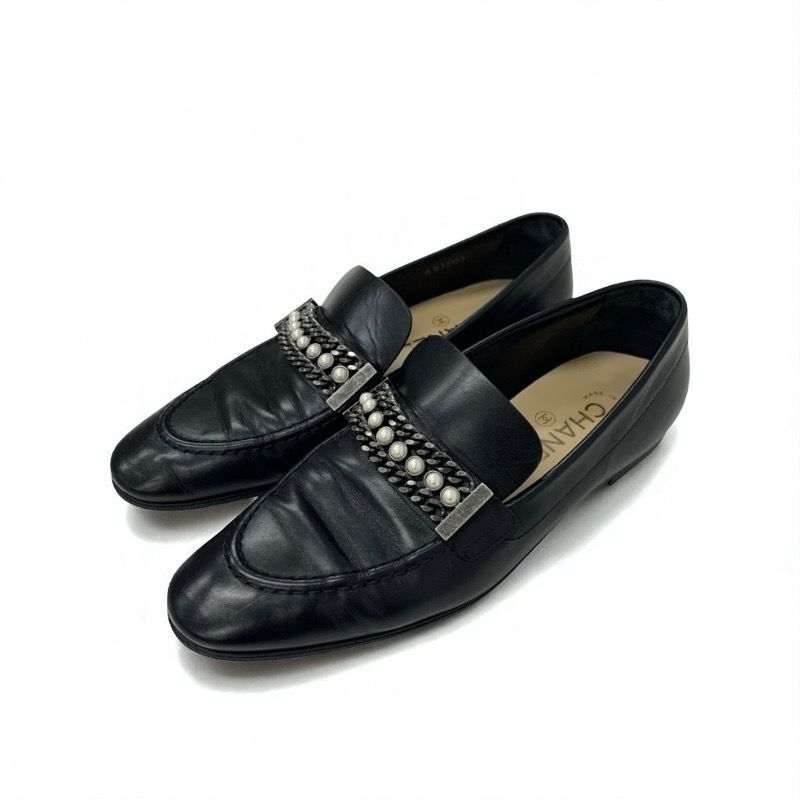 シャネル CHANEL ローファー 革靴 靴 シューズ レザー ブラック 黒