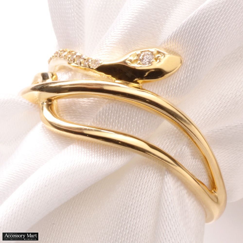 メンズリング 指輪 18金 K 18 ダイヤモンド 蛇 スネークモチーフ イエローゴールド 男性 刻印入り 鑑別書付き シンプル 30代 40代 50代 アクセサリーマート| Shops店