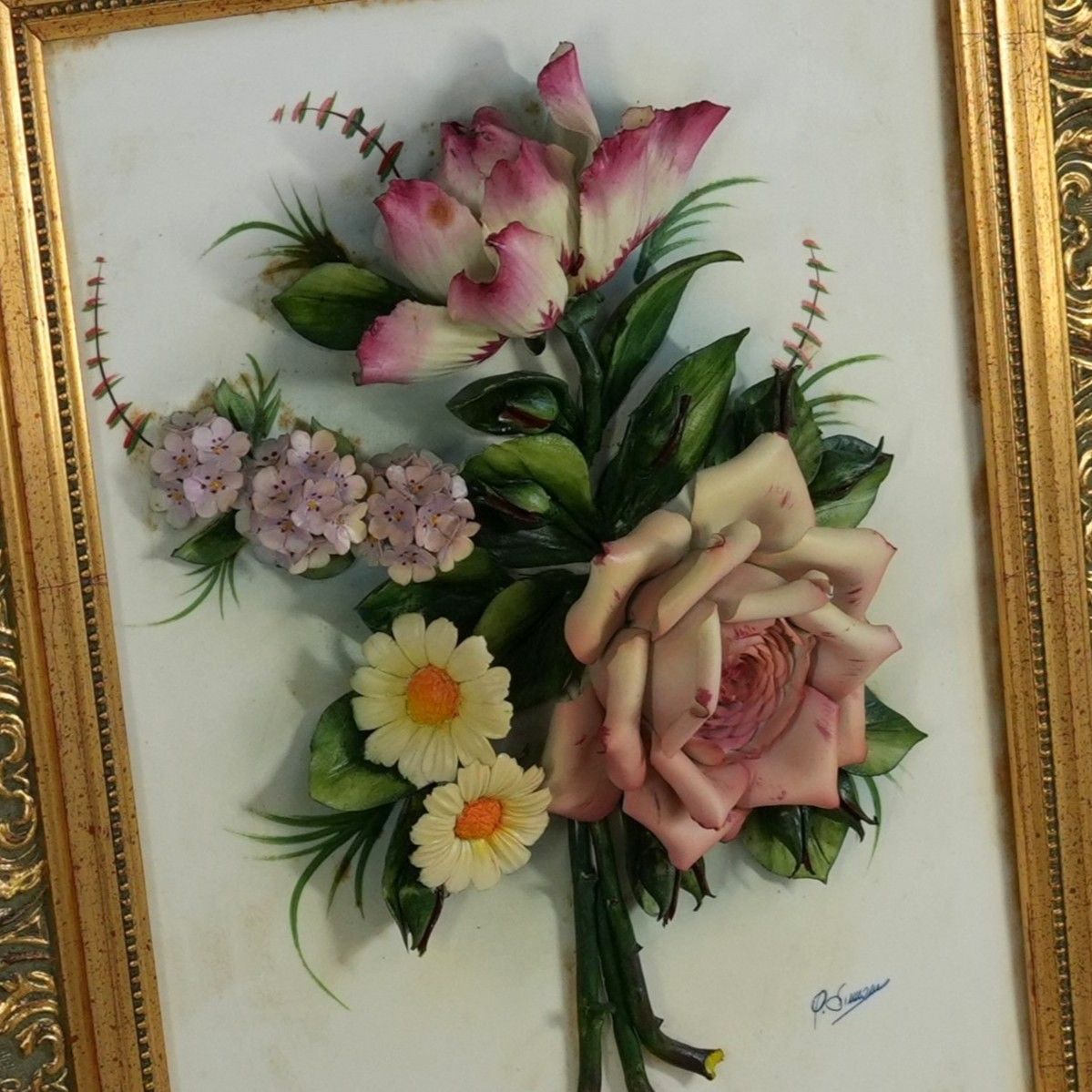 IM] カポディモンテ レリーフ ブーケ 花 イタリア 磁器 焼き物 立体