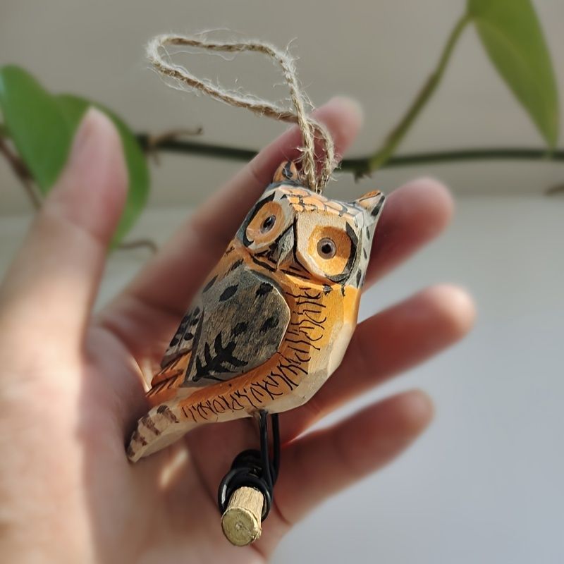SGYP197手彫り木製フクロウオーナメント｜職人が刻む温もりと物語 吊り