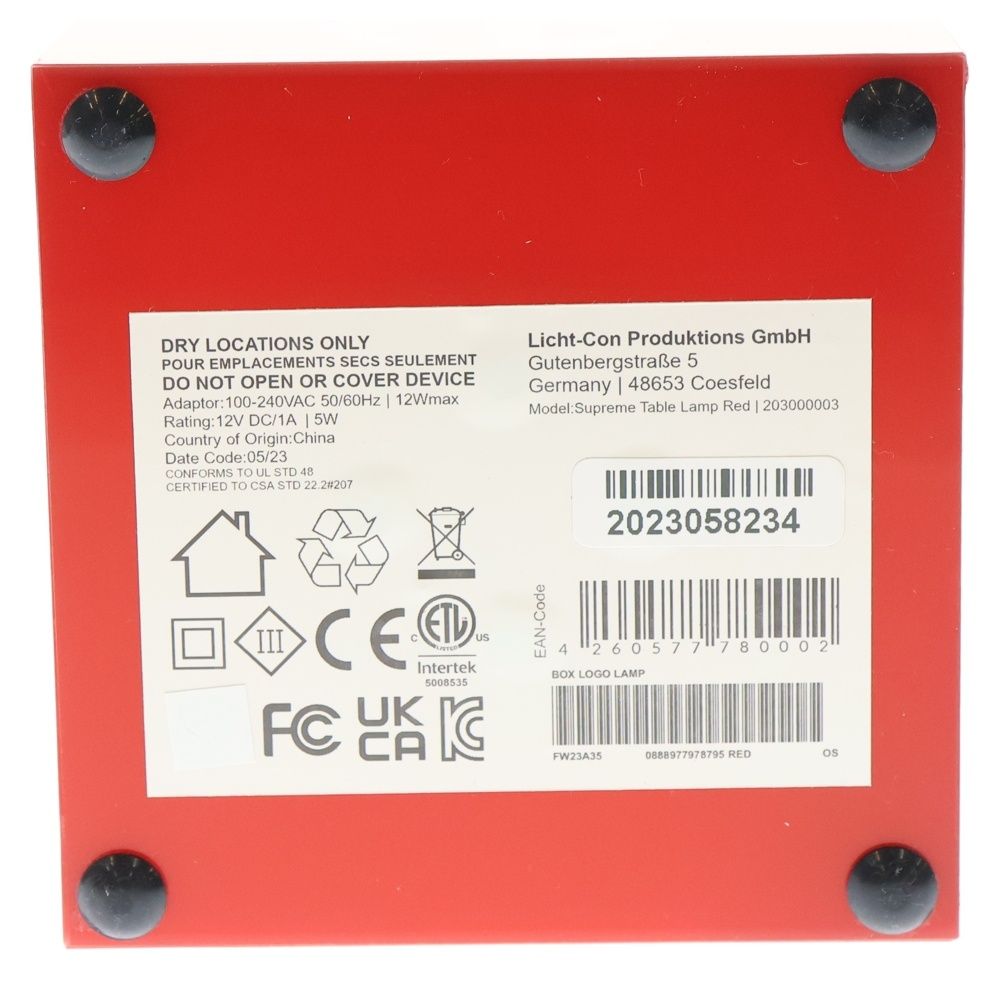 未使用【シュプリーム本物】ボックスロゴランプ/赤/2023FW 【楽天市場