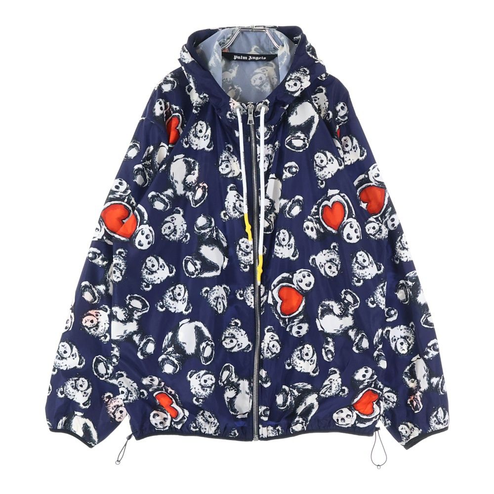 Palm Angels パームエンジェルス 総柄デザイン ベアプリント ウインドジップブレーカー フーディジャケット パーカー ネイビー