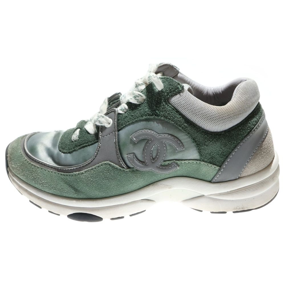 CHANEL シャネル ココマーク スエードレザー レースアップ ローカットシューズ スニーカー グリーン レディース G 34360