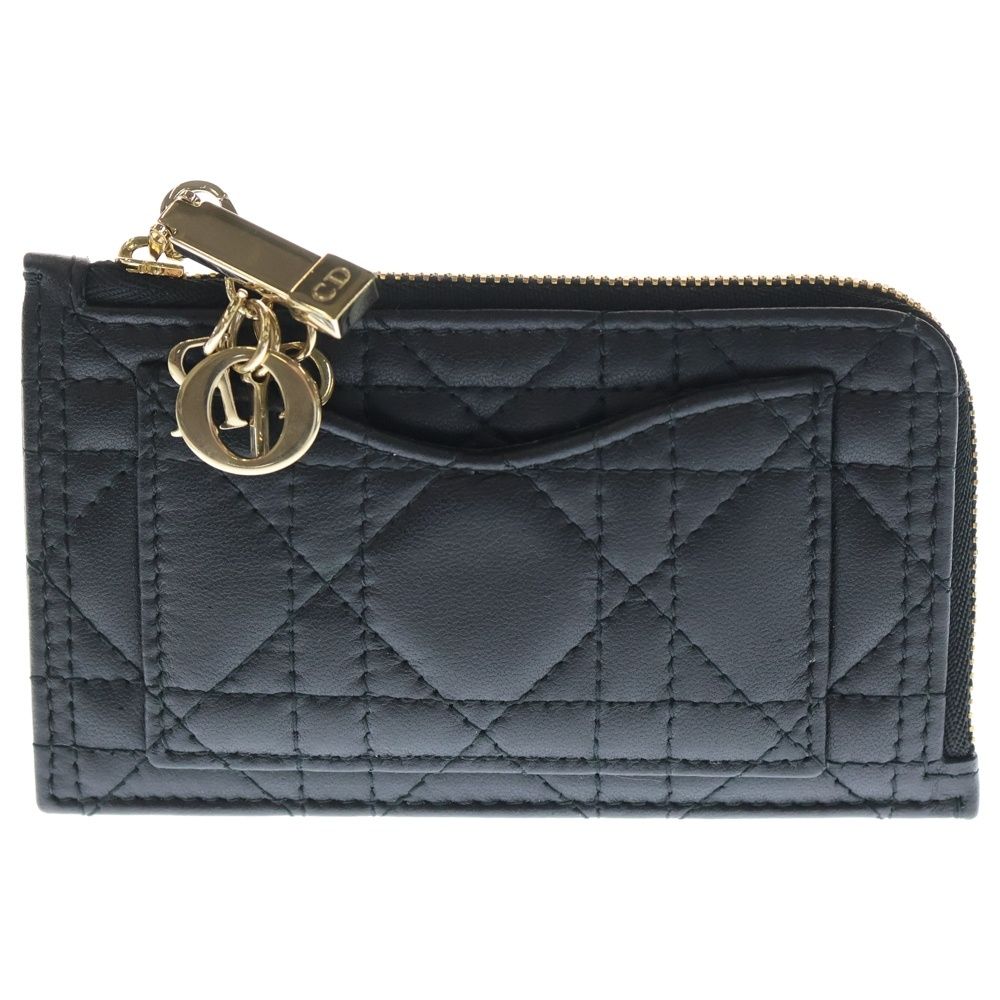 Christian Dior クリスチャンディオール カナージュ ラムスキン レザー カード コイン フラグメントケース ゴールド金具 ブラック