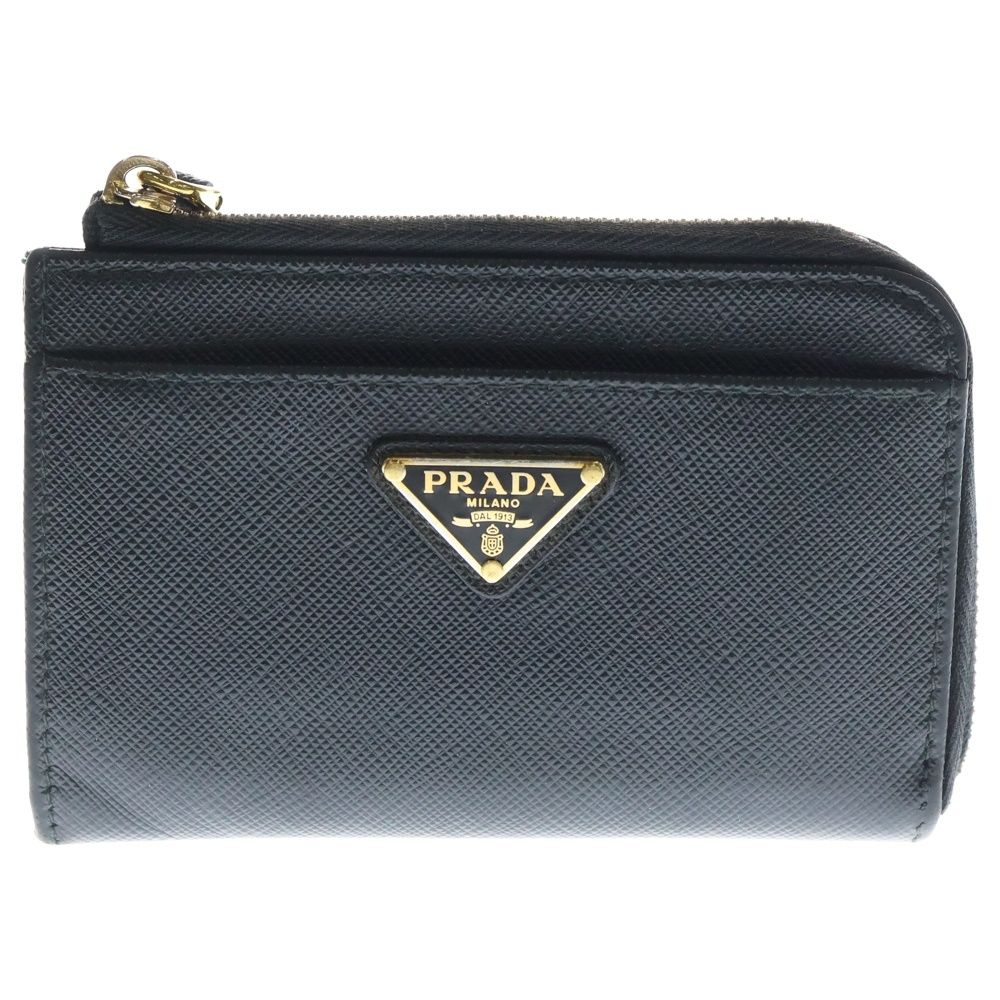 PRADA プラダ トライアングルロゴ サフィアーノ L字ファスナー コイン カードケース フラグメントケース ブラック レザー 1 PP 122 ゴールド金具