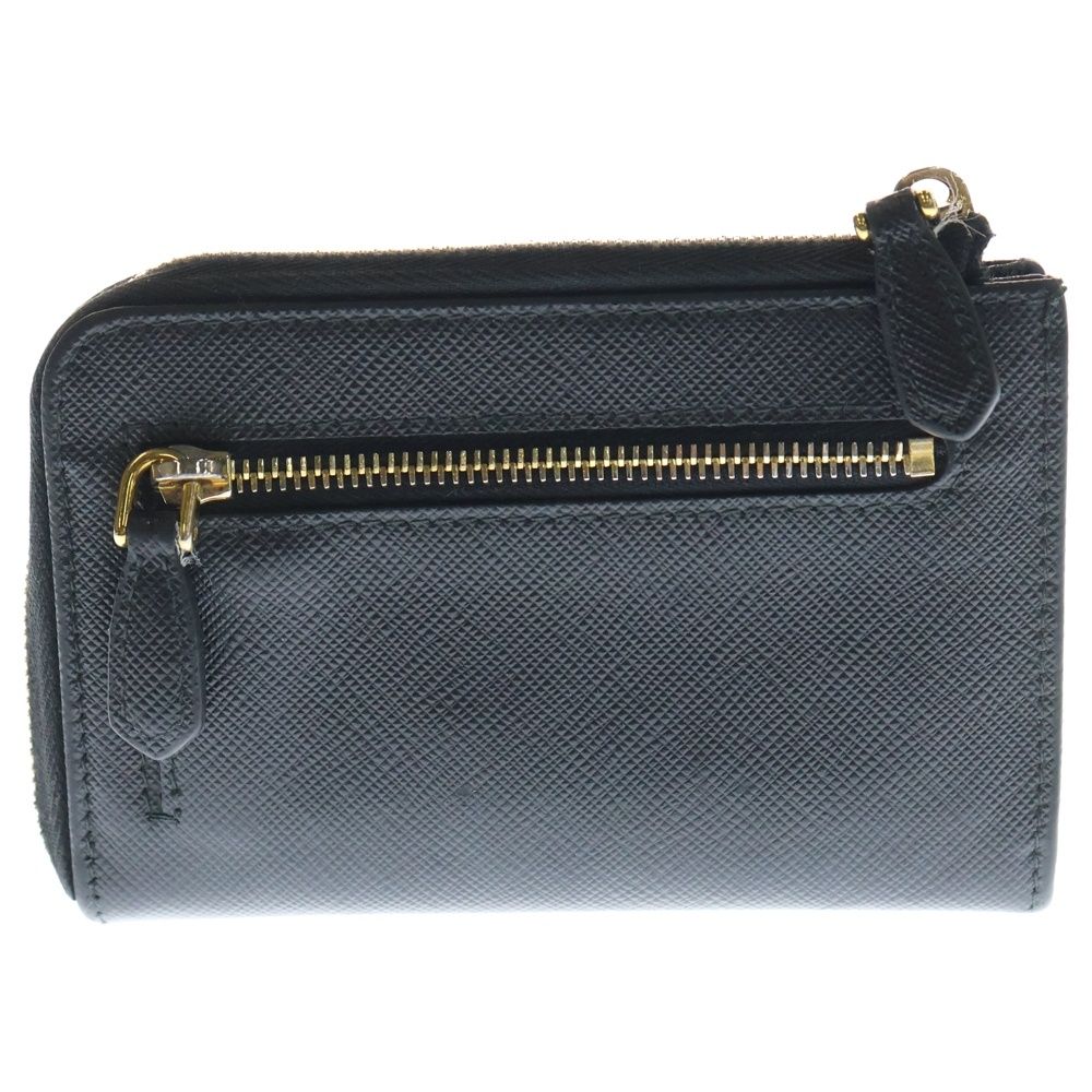 PRADA プラダ トライアングルロゴ サフィアーノ L字ファスナー コイン カードケース フラグメントケース ブラック レザー 1 PP 122 ゴールド金具