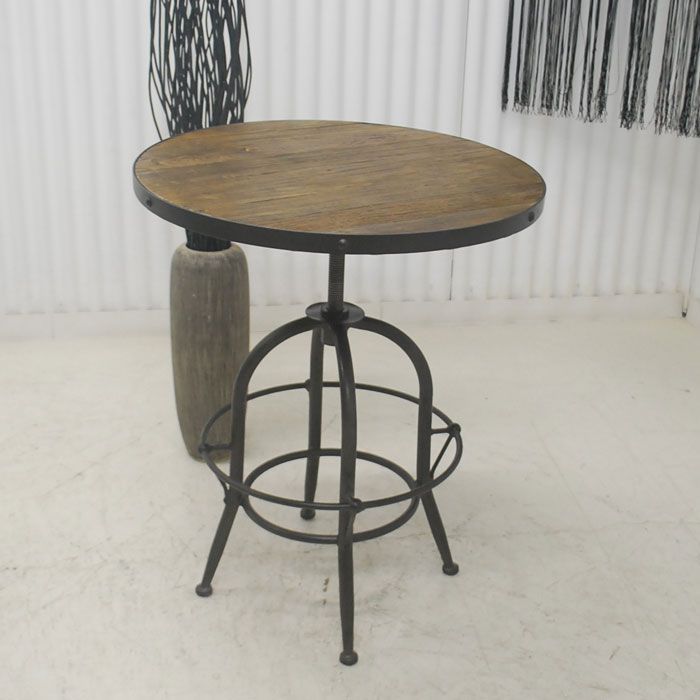 アウトレット 現品限り 一部 大 古材 男前インテリア カフェ風インテリア コーヒーテーブル 昇降式 250603 バッカス65丸テーブル