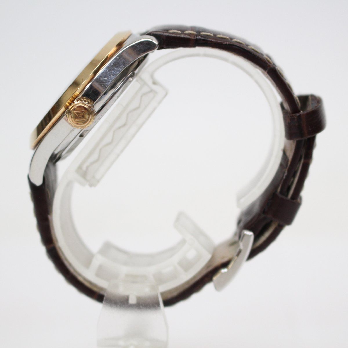 566 稼働品 EDOX エドックス クロノメーター＆パワーリザーブ 14 Kベゼル AT 自動巻き ベージュ系文字盤