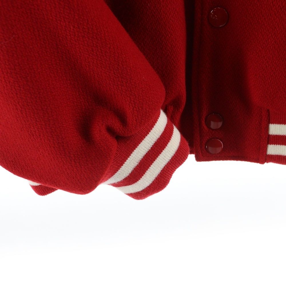 CELINE セリーヌ 23 AW JACKSON Thick Wool Plush Jacket 27 ED ジャクソン Cロゴスタジャン スタジアムジャケット ウール レザー レッド ミリタリージャケット ジャケット アウター メンズ