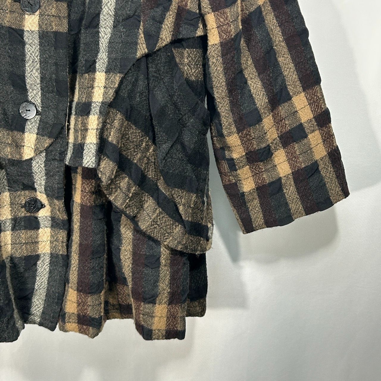 希少☆慈雨 センソユニコ ショールカラー チェック ウールコート ジャケット 慈雨【40】ブラウン系 ウールコート ジャケット 長袖アウター チェック