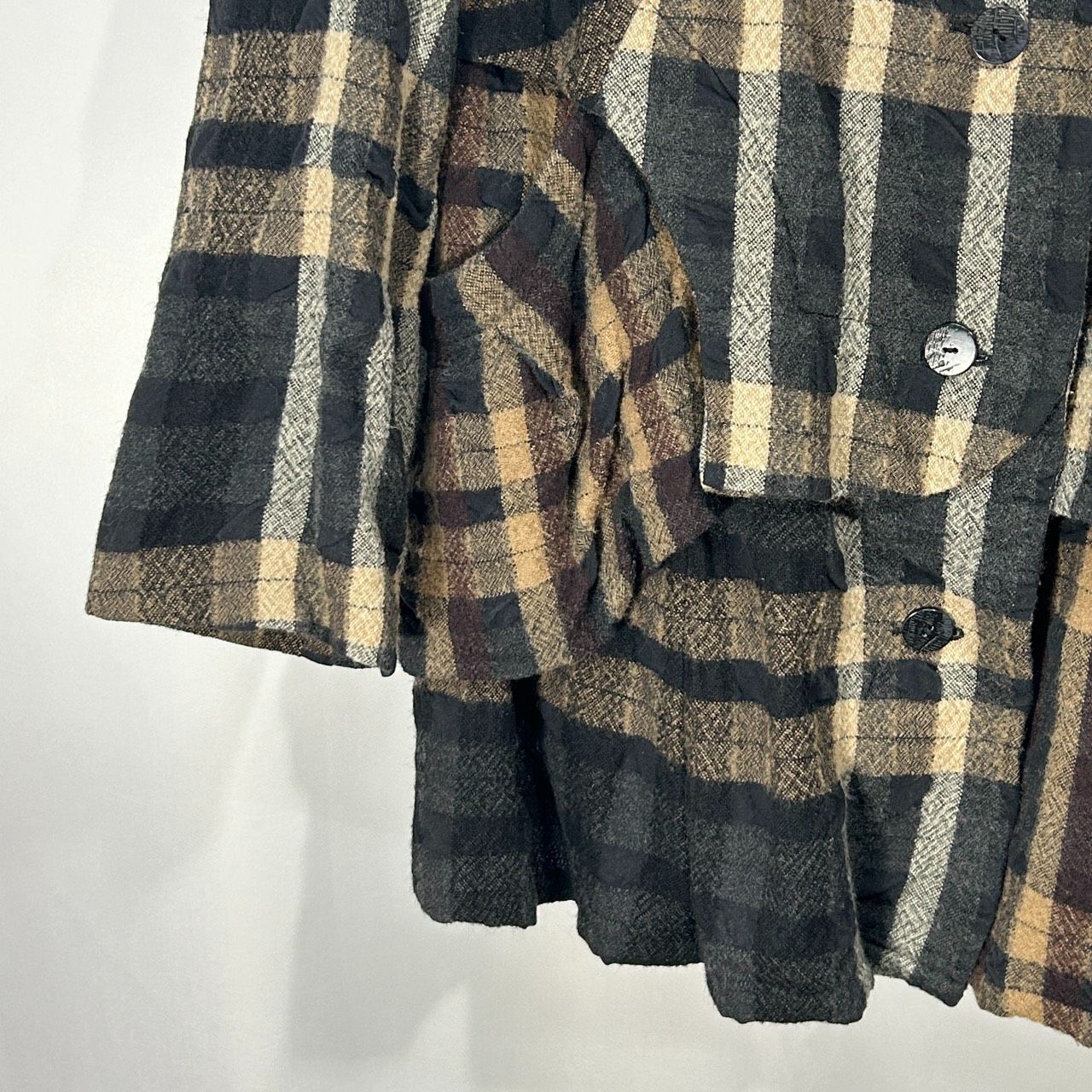 慈雨【40】ブラウン系 ウールコート ジャケット 長袖アウター チェック