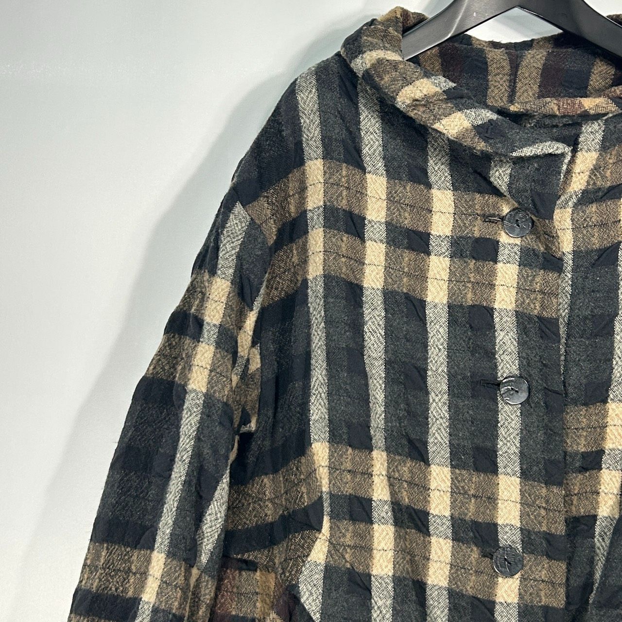 慈雨【40】ブラウン系 ウールコート ジャケット 長袖アウター チェック