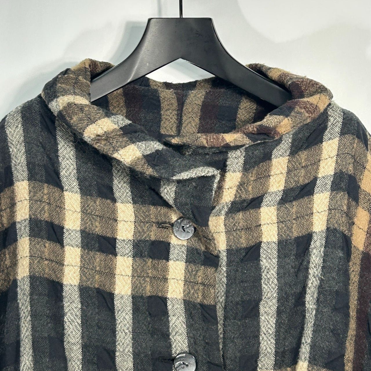 希少☆慈雨 センソユニコ ショールカラー チェック ウールコート ジャケット 慈雨【40】ブラウン系 ウールコート ジャケット 長袖アウター チェック