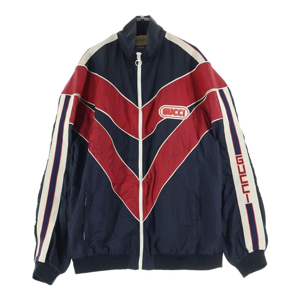 GUCCI グッチ バック装飾 サイドライン ナイロン トラックジャケット ブラック|レッド 519487