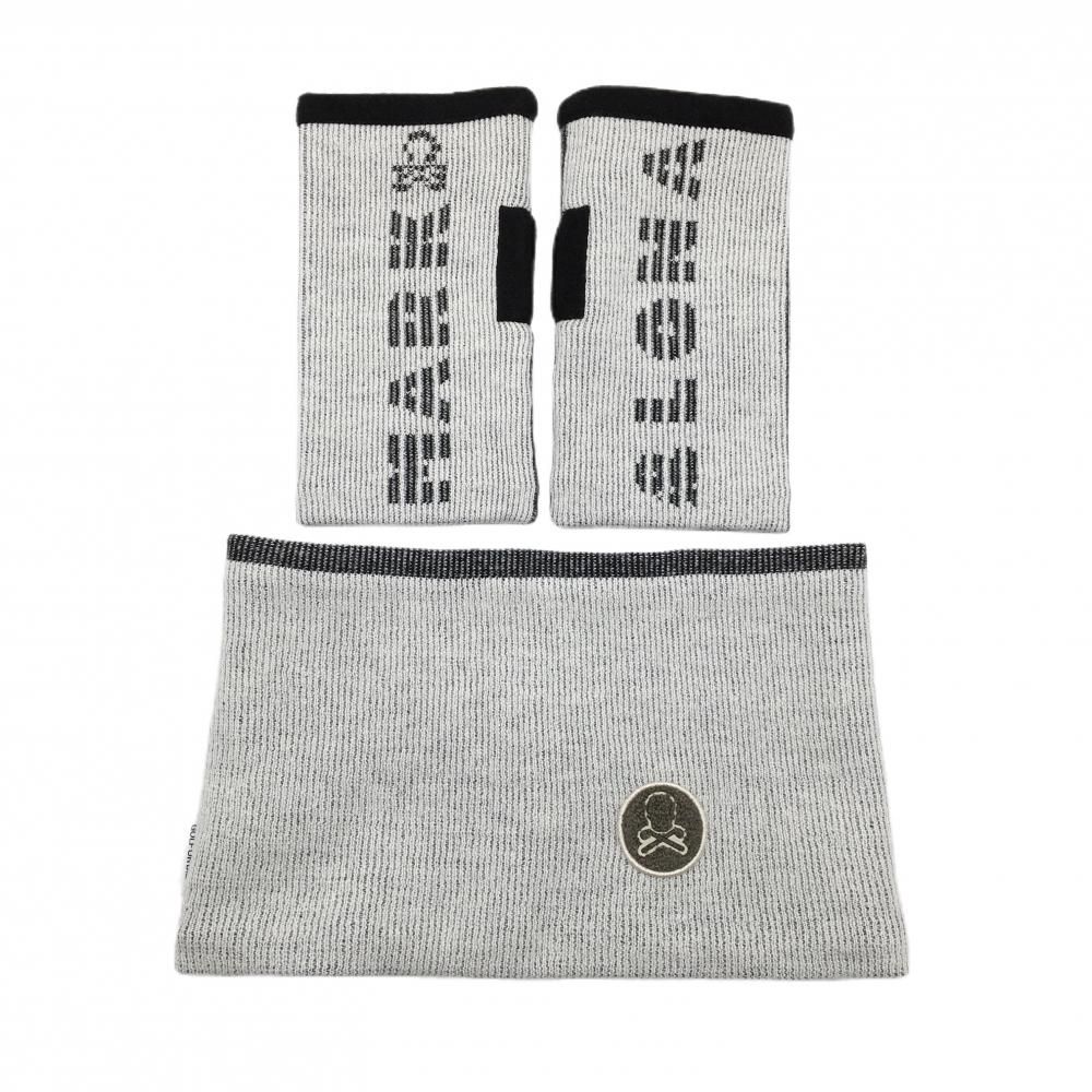 マークアンドロナ ネックウォーマー×ハンドウォーマー 白×黒 羊毛混 ゴルフウェア モデル MARK＆LONA