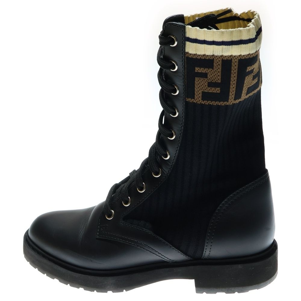 FENDI (フェンディ) ロココ ズッカ柄 ニット レザー レースアップ